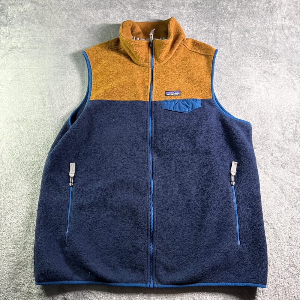 Patagonia Synchilla Fleece Colorblock Full Zip Vest Mens XL Navy Mustard